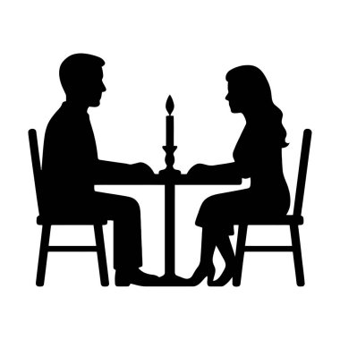 Romantik yemek siluetleri. Sevgi ve şefkat, Sevgililer Günü kavramları için mükemmel. vektör: Dövme, simge, web grafik tasarımı ve bilgi konsepti olarak kullanmak için ideal.
