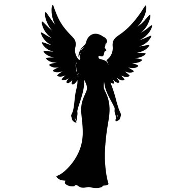 Zarif Melek 'in silueti. vektör: Dövme, simge, web grafik tasarımı ve bilgi konsepti olarak kullanmak için ideal.