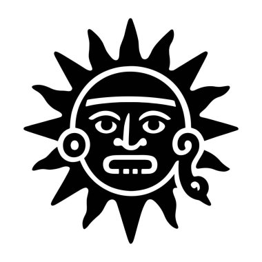Mezoamerikan güneş tanrısının silueti. vektör: Dövme, simge, web grafik tasarımı ve bilgi konsepti olarak kullanmak için ideal