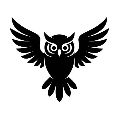 Bold Silhouette kuşunda stilize baykuş. vektör: Dövme, simge, web grafik tasarımı ve bilgi konsepti olarak kullanmak için ideal