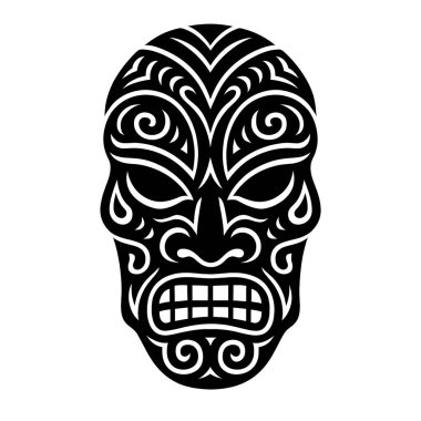 Kalın Mürekkepli Kabile Maskesi. vektör (.eps): Dövme, simge, web grafik tasarımı ve bilgi konsepti olarak kullanmak için ideal.
