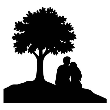 Oturan Çift Silueti olan Ağaç Arkadaşlık Huzuru ve Doğanın Temsil Edilmesi