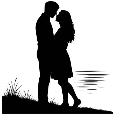 Aşk İlişkisinin ve Sükûnetin Suyu Tarafından Romantik Çift Silueti
