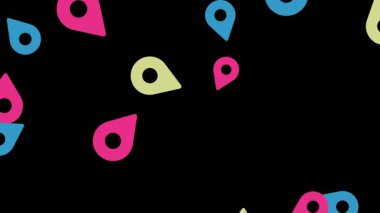 Web sitesi ve uygulama için siyah arkaplan vektör tasarımı üzerinde renkli harita pin konum imleci simgeleri