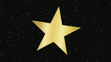 Bir altın yıldız parıldayan yıldızlarla dolu karanlık bir arkaplanda parlak bir şekilde parlar.
