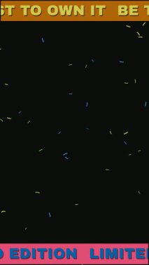 Siyah arkaplanı ve mavi ve altın rengi konfetisi olan sınırlı sayıda üretilmiş bir ürün. Kutlama için mükemmel..