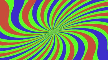Yeşil, mavi ve kırmızı spiral çizgileri olan canlı soyut bir zemin hipnotik optik bir illüzyon yaratıyor.