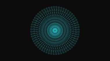 Siyah arka planda geometrik bir deniz mavisi deseni, ruhani veya sanatsal tasarımlar için mükemmel.