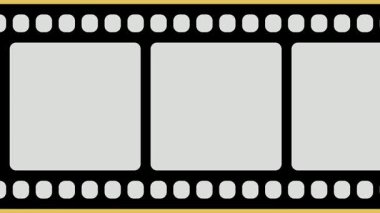 a film strip with black borders and rectangular frames set against a yellow background border for contrast