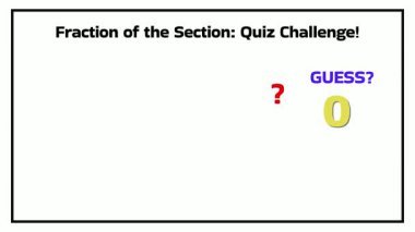 a math quiz challenge showing a fraction problem with a pink diamond shape and a question to guess the value
