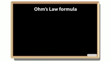 a blackboard displays ohm's law formula v equals ir explaining the relationship between voltage current and resistance