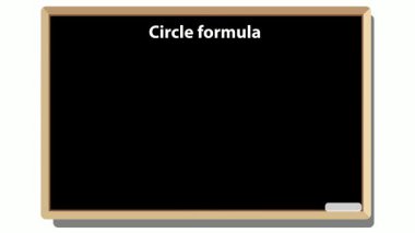 a blackboard displays circle formula with perimeter and area calculations and radius shown in white
