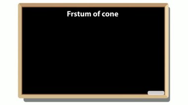 a chalkboard displaying a diagram of a frustum of a cone with its volume formula and a piece of chalk