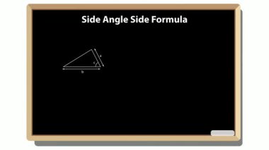a chalkboard explaining the side angle side formula with a triangle and the area formula shown clearly