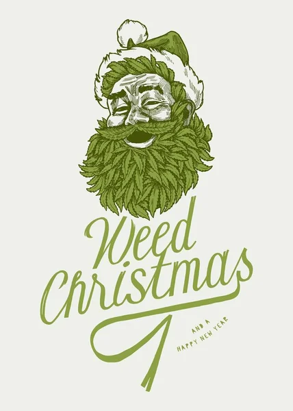 Weed Santa Père Noël Avec Oiseau Feuille Marijuana Riant Illustration — Image vectorielle