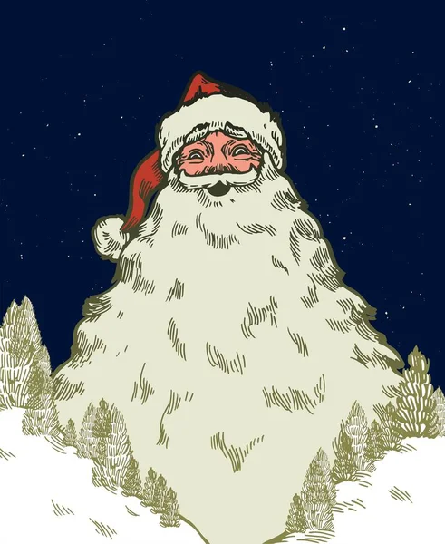 圣诞老人山胡子 古老快乐的圣诞老人 他的胡子是一座雪山 — 图库矢量图片