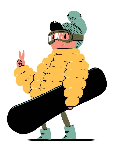 Snowboardista Postava Žlutém Kabátu Zimní Sporty Charakter Izolované Vektorové Ilustrace — Stockový vektor