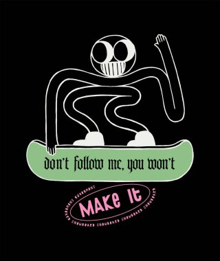 Snowboardcu sokak stili bir karakter. Kış sporları tipografi ipek ekran tişört baskısı vektör illüstrasyonu.