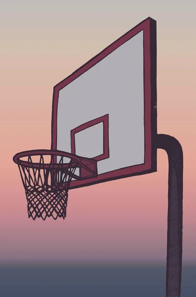 Basketball Backboard Realistic Vector Illustration Basketball Backboard Evening Sky Background — Wektor stockowy