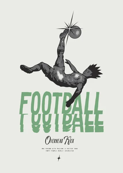 Anime Football Fußballer Kickt Ball Über Kopf Fußball Vintage Typografie — Stockvektor