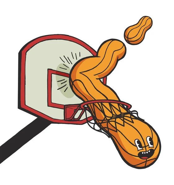 Bola Basket Memantul Karakter Bola Terbang Melalui Lingkaran Ilustrasi Karakter - Stok Vektor