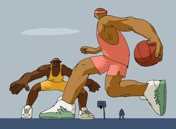 Basketball play on the street court. Athlete characters playing basketball team sports vector illustration.