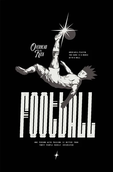 Anime Fotboll Japansk Tecknad Fotbollsspelare Sparkar Overhead Fotboll Vintage Typografi — Stock vektor