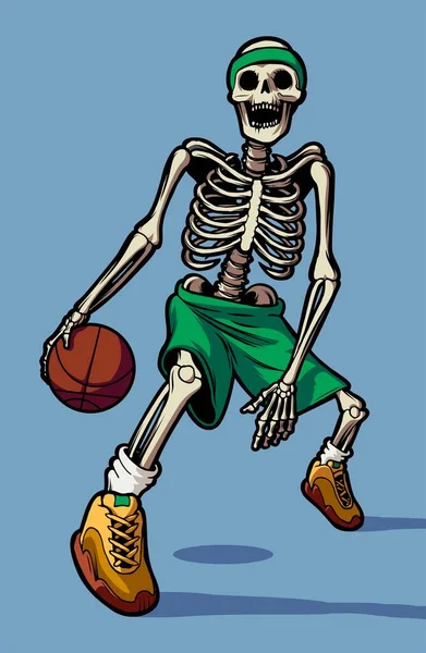 Esqueleto Basquetebol Ilustração Detalhada Isolada Realista Esqueleto Praticando Com Uma — Vetor de Stock