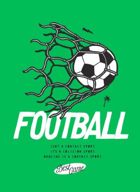 Futbol kaleye doğru uçuyor. Futbol hedefi ipek ekran klasik tipografi tişört baskısı vektör illüstrasyonuName.