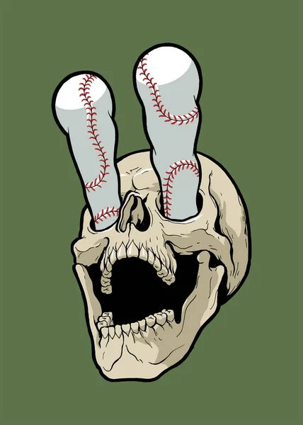 Cráneo Béisbol Pelotas Béisbol Saliendo Del Cráneo Lugar Ojos Ilustración — Archivo Imágenes Vectoriales