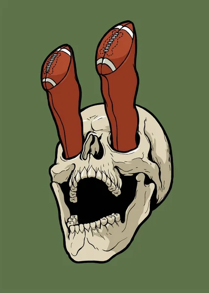 Crânio Futebol Americano Bolas Futebol Sair Como Olhos Crânio Ilustração — Vetor de Stock