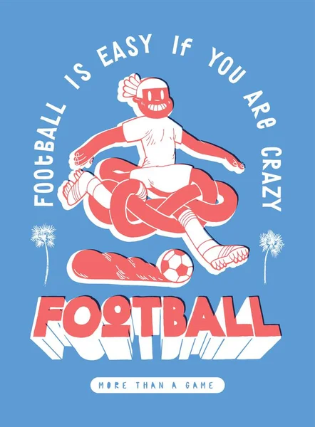 Fußballspielerfigur Mit Nudelbeinen Sehr Schneller Dribbler Fußball Vintage Typografie Siebdruck — Stockvektor