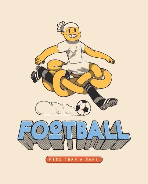 Fußballspieler Mit Langen Nudelförmigen Beinen Die Mit Einem Fußball Laufen — Stockvektor