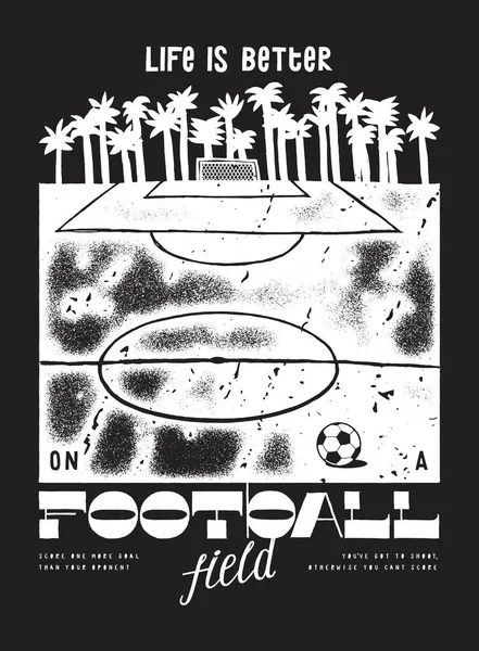 Fußballplatz Der Nähe Der Palmen Bedrängnis Vintage Typografie Sport Siebdruck — Stockvektor