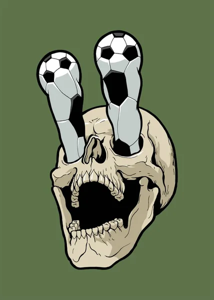 Fotbalová Lebka Lebka Vystrčenými Míčky Fotbalový Fanoušek — Stockový vektor