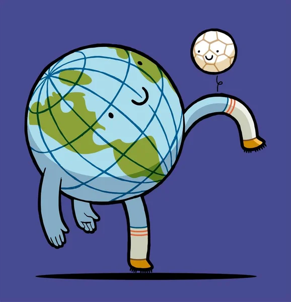 Футбольна Планета Планета Земля Тренується Футбольним Ячем Футбольний Персонаж Ізольовані — стоковий вектор