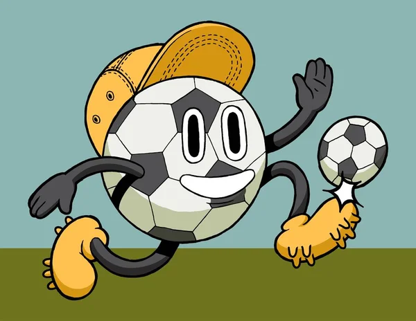 Персонаж Футбола Футбольный Мяч Кепке Играет Футбол Винтажной Типографии Шелкографии — стоковый вектор