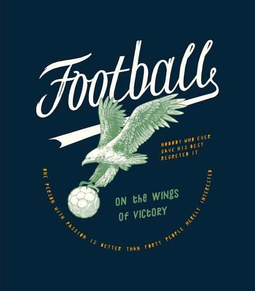 Fußballadler Falke Fliegt Mit Einem Fußball Den Krallen Fußball Vintage — Stockvektor