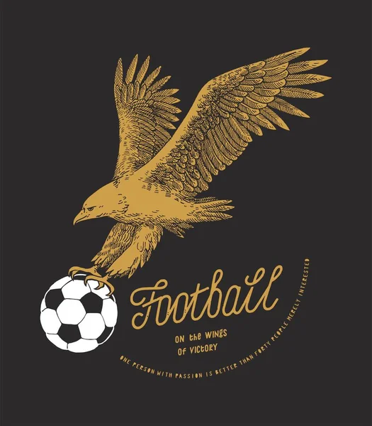 Fußballadler Raubvogel Fliegt Mit Fußball Vintage Typografie Fußball Siebdruck Shirt — Stockvektor