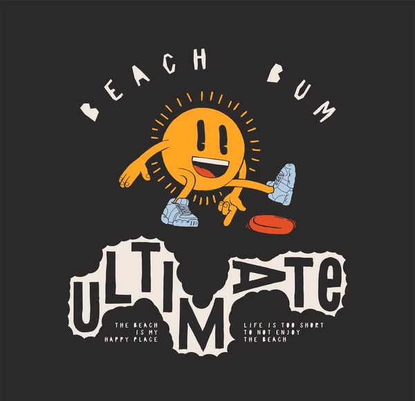 Кінцеве Сонце Пляжний Бант Персонаж Сонця Грає Дисковий Гольф Урожай Ліцензійні Стокові Ілюстрації