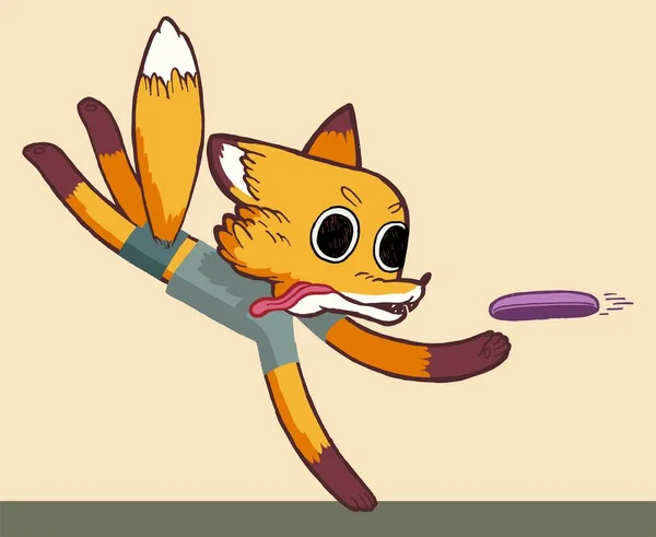 迪斯科高尔夫狐狸 冷冰冰的狐狸角色跳着去抓盘 图库插图