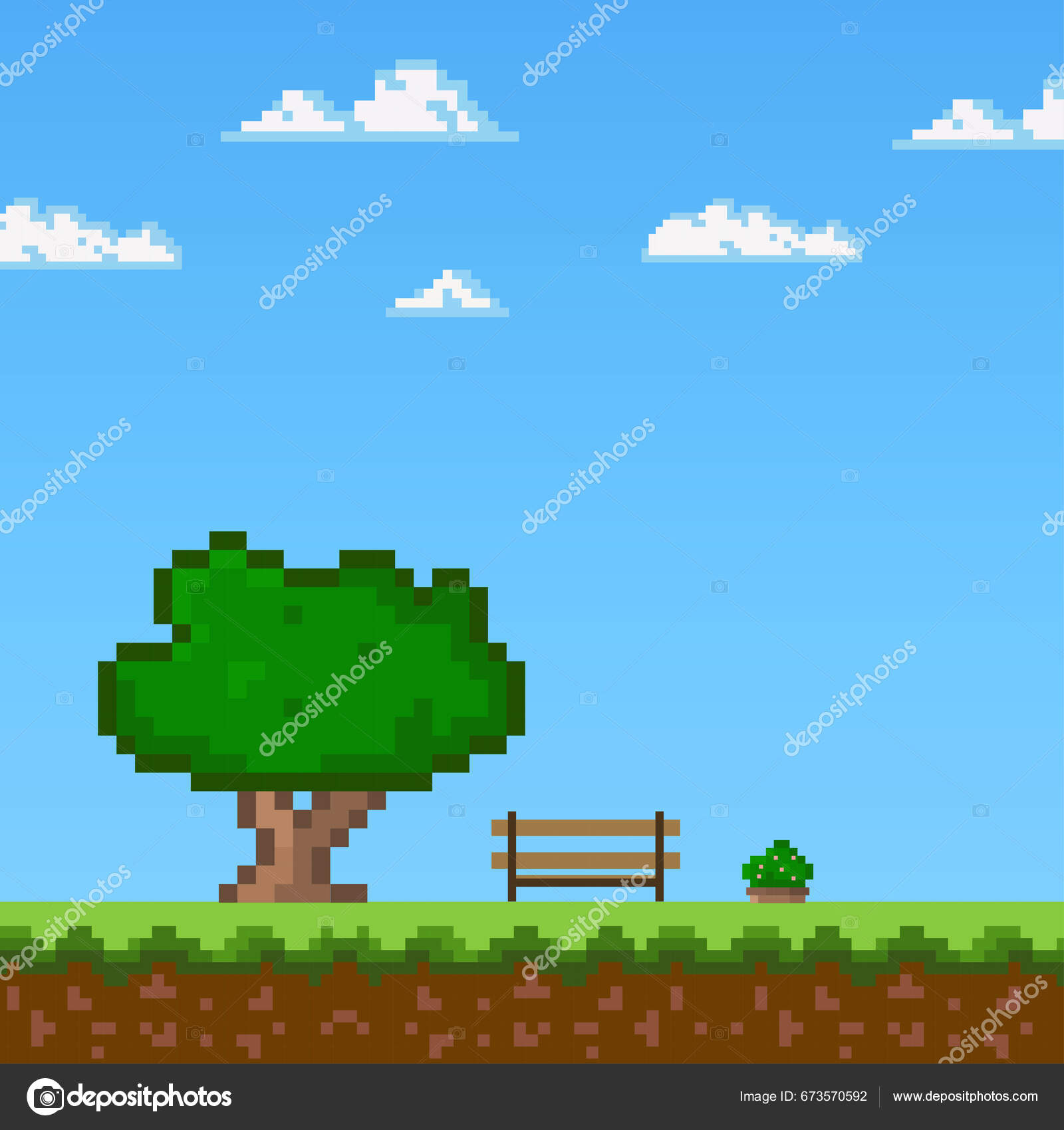 Pixel Art Game Arvores Fundo Grama Chão Pixel Art Paisagem imagem ...