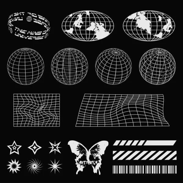 Globe 3D Wireframe grafiksel dünya ızgarası sokak giyimi unsurları moda tasarımı için