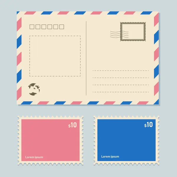 Letter Postcard Vector Template Vintage Paper Postal Card Greetings Postcard — Stock Vector