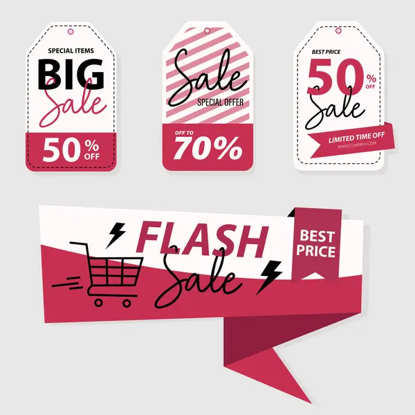 Sale Tag Banner Realistic Style Sales Label Red Color Price — Stock Vector