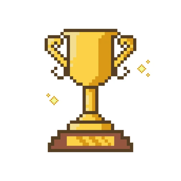 Pixel Art Trophée Avec Scintillant Coupe Gagnante Dans Style Pixel — Image vectorielle