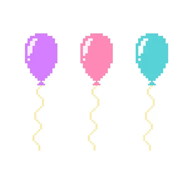 Ballon Pixel Kunst Pixel Kleurrijke Ballon Luchtballon Pixel Kunst Icoon — Stockvector