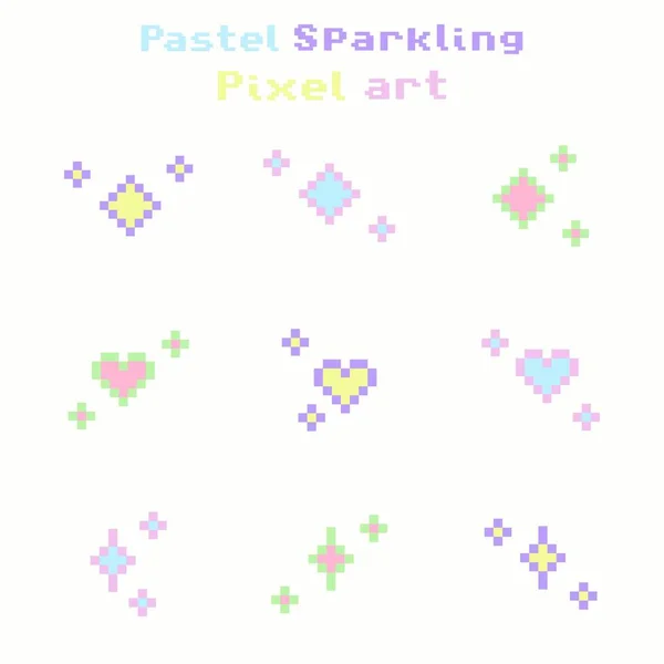 Pastel ışıltılı piksel resim seti, vektör ışıltılı piksel seti,