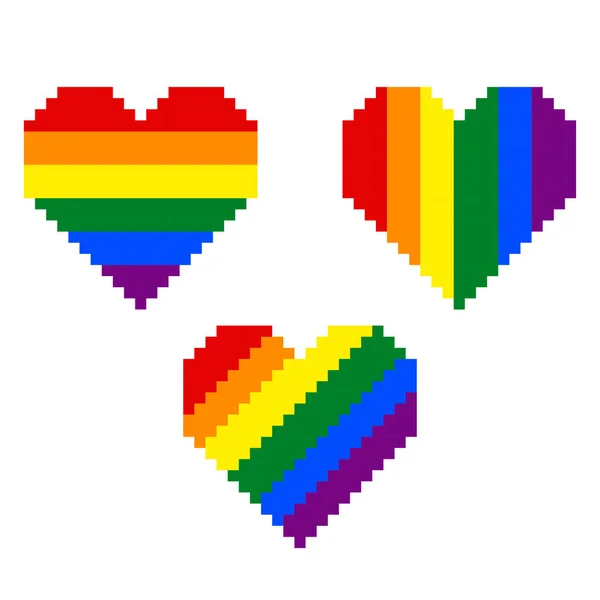 骄傲之心像素艺术Lgbt 8位骄傲之心 Pixel彩虹之心图标 — 图库矢量图片