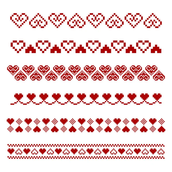 Heart Modern Cross Stitch Pattern Heart Line Borders Pattern Pixel — Stockvector
